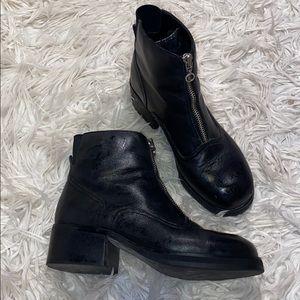 Vintage Leather Thick Heeled Boots